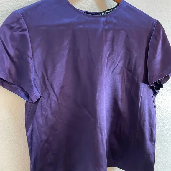 Josephine Chaus 100% Silk Purple Crop Shirt Size 8/S - Picture 2 of 5